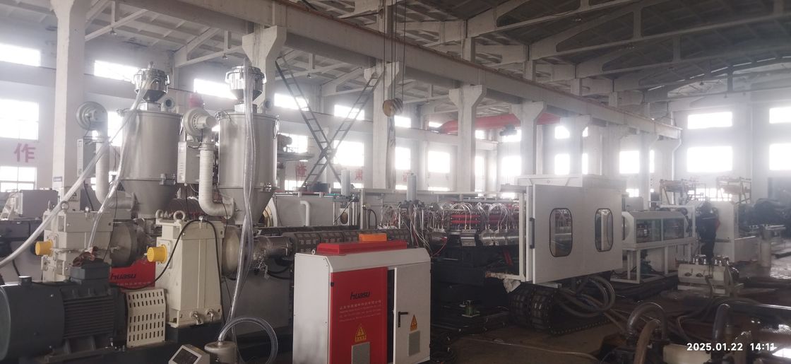63mm Min Pipe Diameter Double Wall Corrugated Pipe Extrusion Line dengan HV>940 Barrel Hardness dan PLC Control System