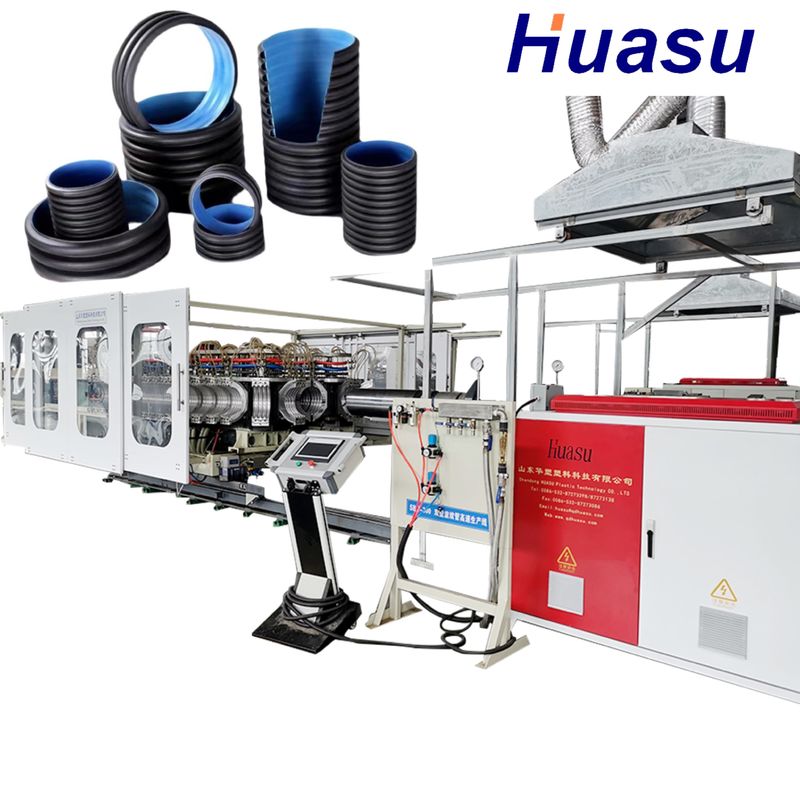 Desain Sekrup Tunggal Lini Ekstrusi Pipa Goresan Double Wall Dengan Pengontrol Suhu Dan Sensor