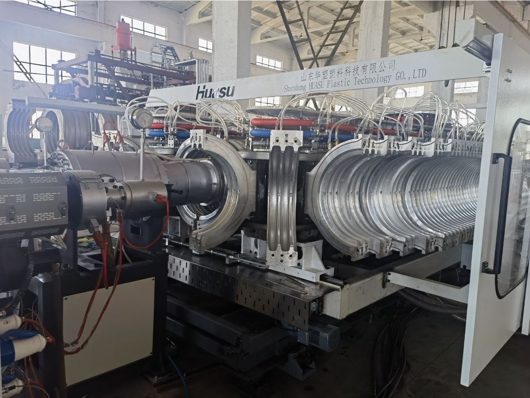 Electric Siemens Double Wall Corrugated Pipe Extrusion Line Untuk Pipe PE Diameter 32-1500mm Kapasitas Tinggi