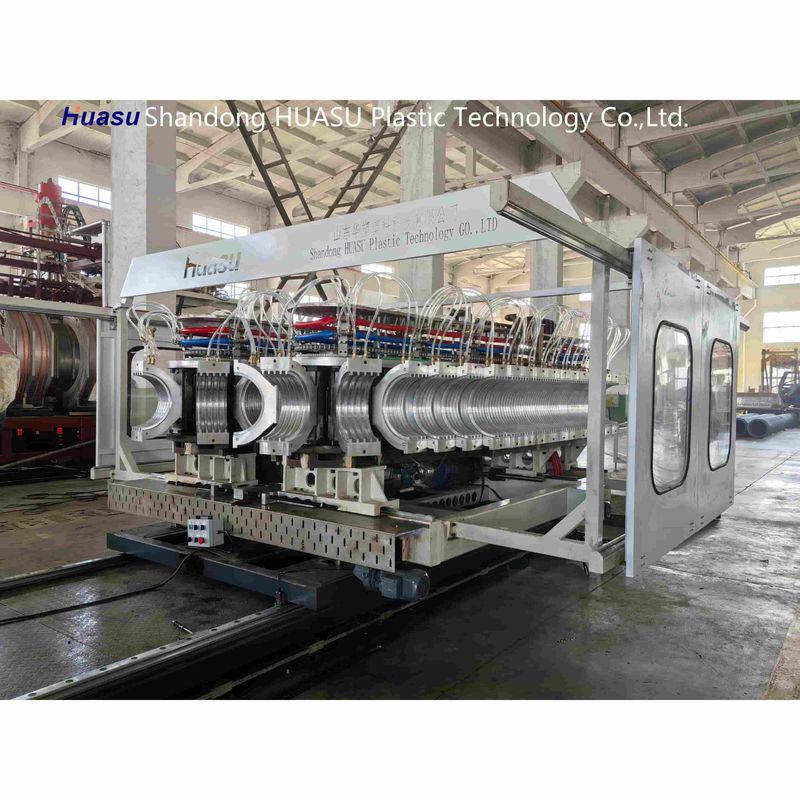 Lini Produksi Pipa Bergelombang Dinding Ganda Ekstruder Sekrup Tunggal Kecepatan Tinggi dengan Belling Online dan Sistem PLC Siemens