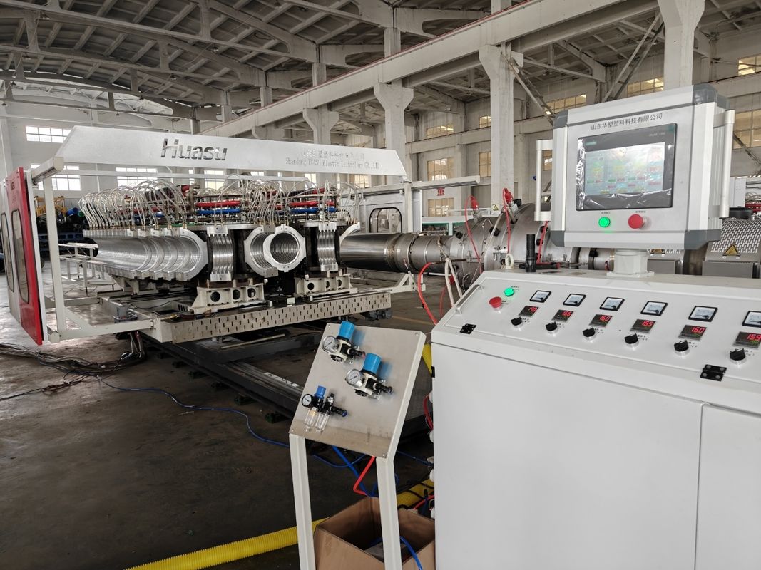 Twin Screw Extruder Pvc Corrugated Pipe Manufacturing Line Untuk Produksi Lemes