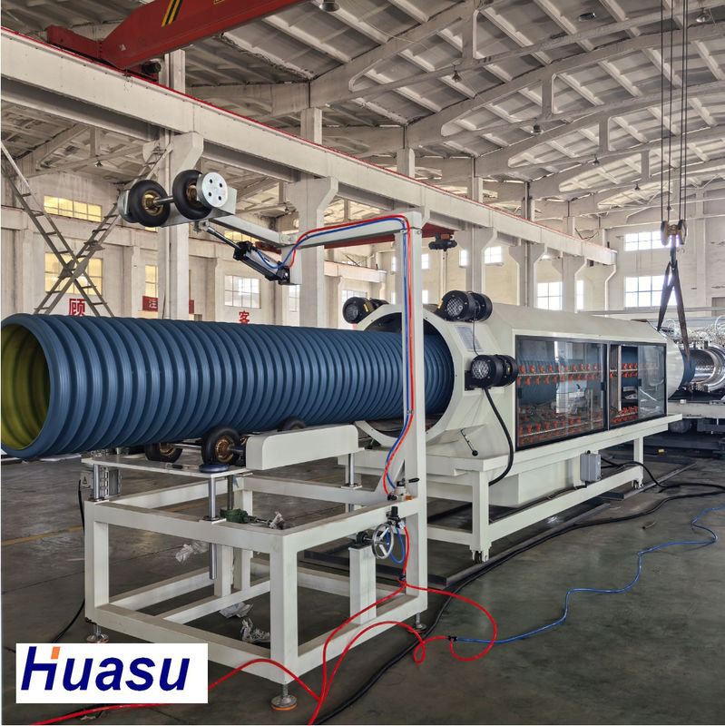 Garis Ekstrusi Pipa Goresan Double Wall untuk PE PP PVC 380V Tegangan Khusus