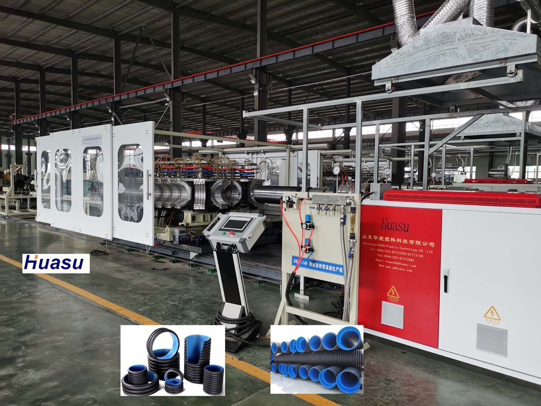 High Speed Double Wall Corrugated Pipe Extrusion Line dengan bahan partikel PE/PP dan single screw extruder