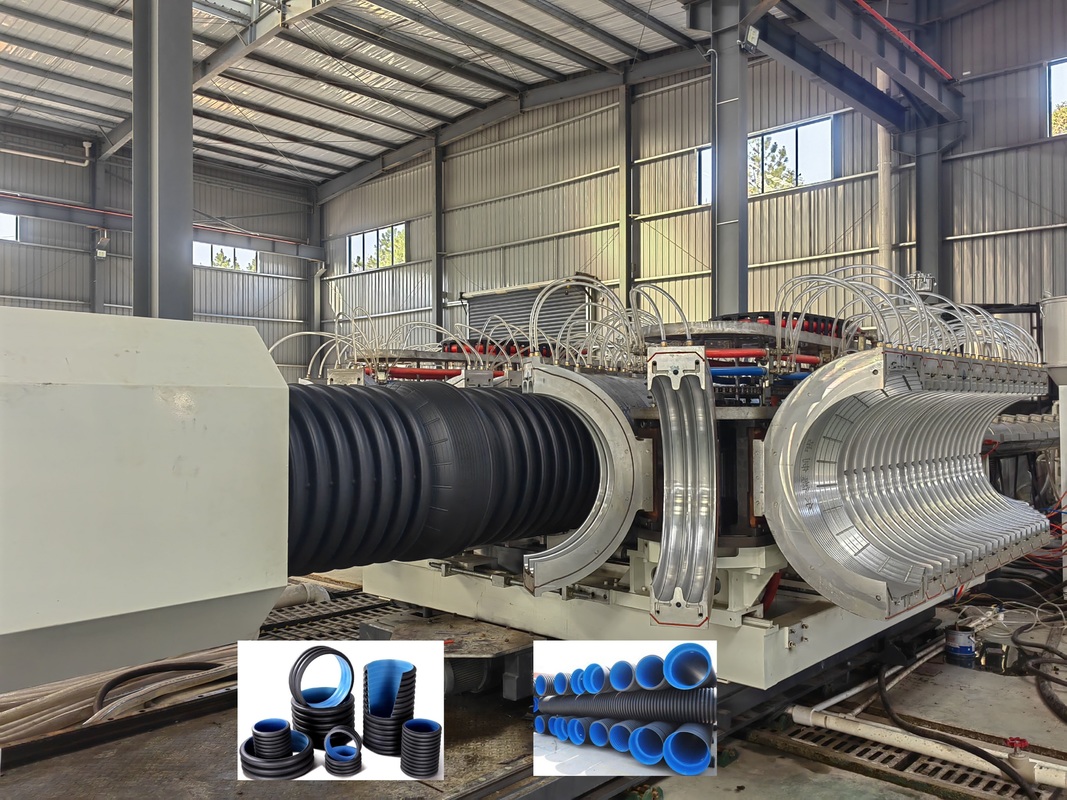 High Speed Double Wall Corrugated Pipe Extrusion Line dengan bahan partikel PE/PP dan single screw extruder