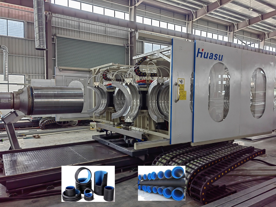 High Speed Double Wall Corrugated Pipe Extrusion Line dengan bahan partikel PE/PP dan single screw extruder