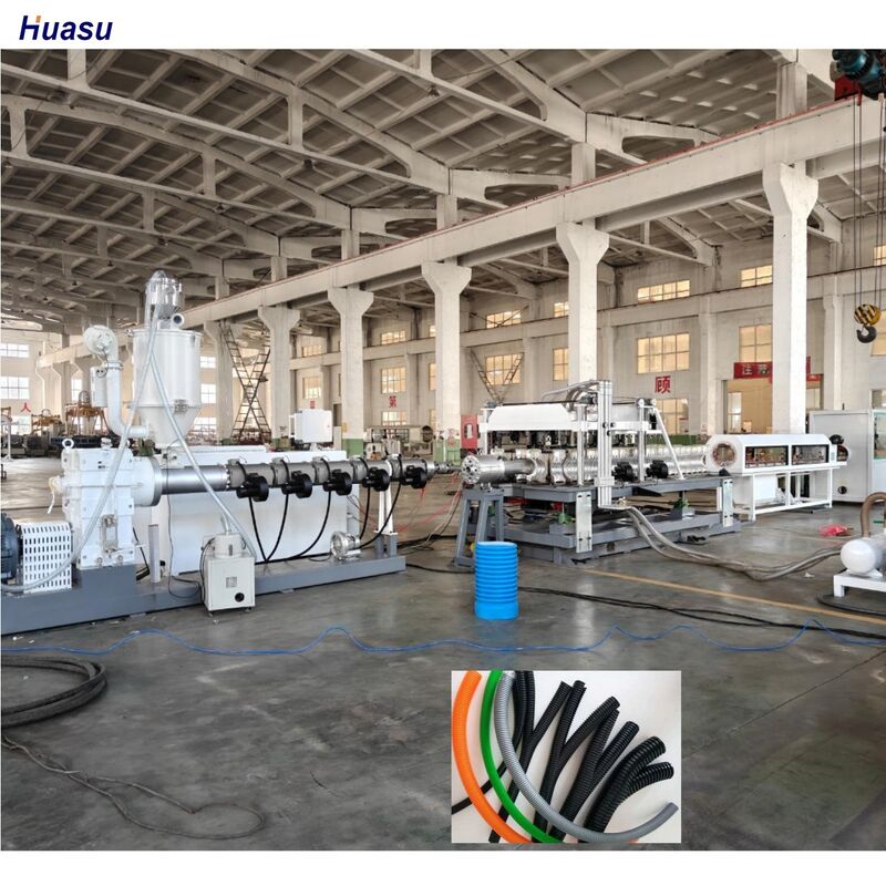 Lini Ekstrusi Pipa Bergelombang Dinding Ganda dengan Rasio Sekrup 33:1, Pendingin Air, dan Kontrol PLC Siemens
