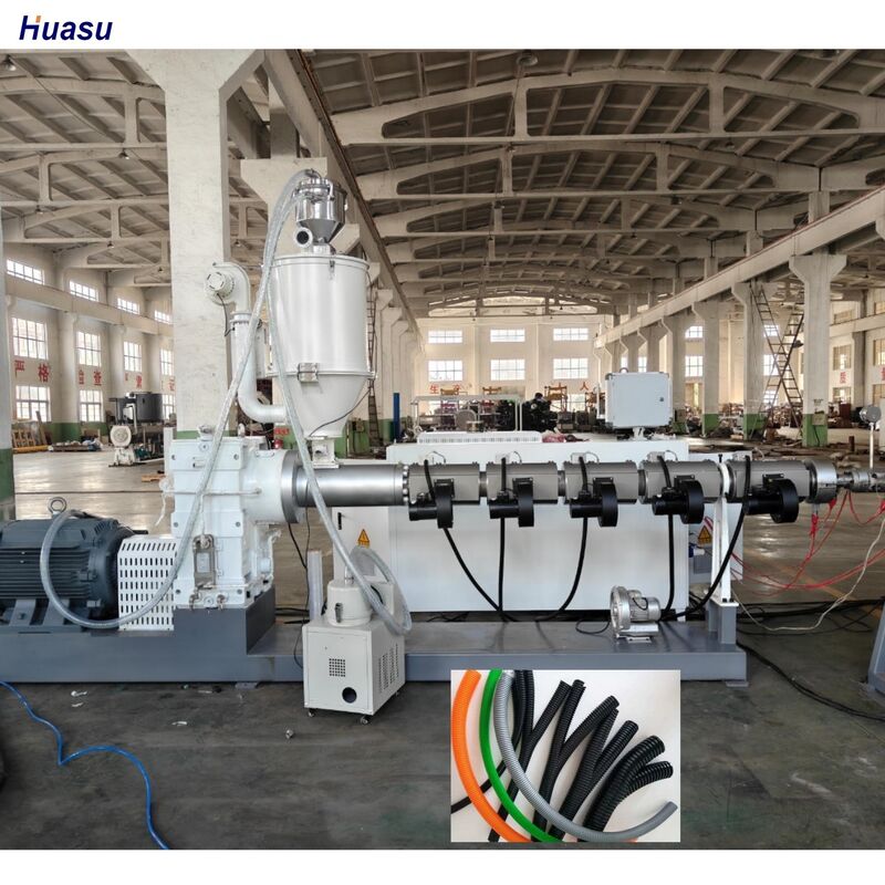 Garis ekstrusi pipa bergelombang dinding ganda dengan motor AC Siemens, rasio sekrup 33:1, dan sistem pendinginan air
