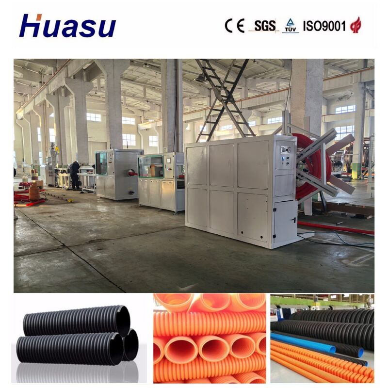 30-200mm HDPE PE PVC PP Single Wall Corrugated Pipe Extrusion Line dengan Sistem Kontrol PLC untuk Pipa awet