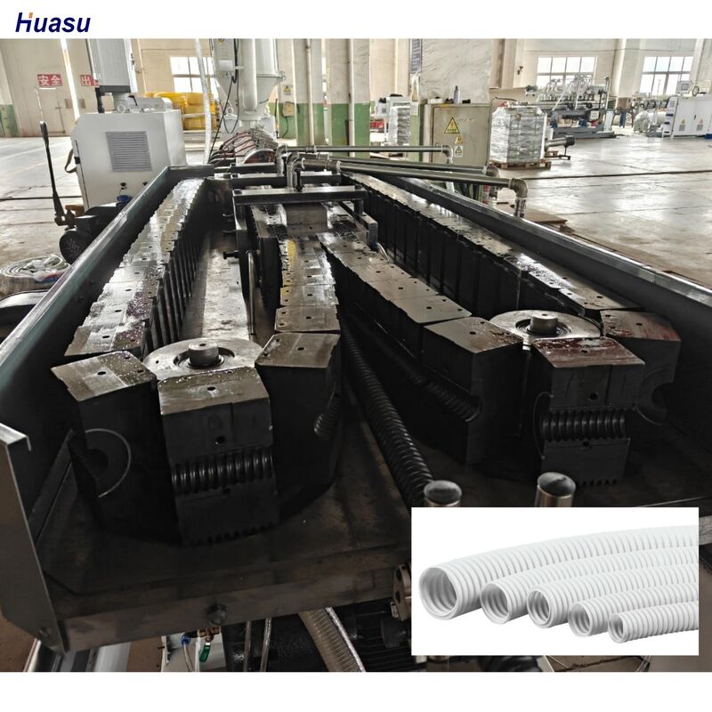 Jalur Ekstrusi Pipa Bergelombang Dinding Tunggal Terkomputerisasi Menampilkan Inverter Siemens dan Corrugator Tipe Cetakan Putar untuk Operasi