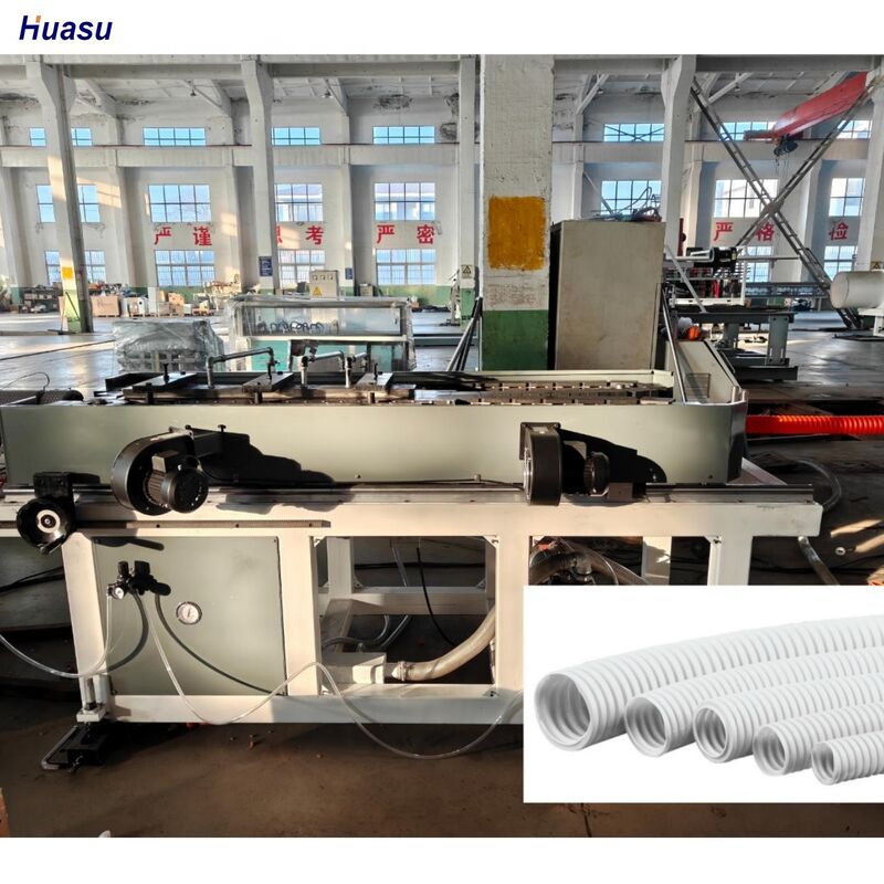 Mesin pipa bergelombang dinding ganda HDPE PP PVC berkualitas otomatis dengan bentuk berputar jenis corrugator untuk pembuatan pipa