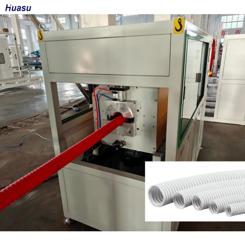 Jalur Ekstrusi Pipa Bergelombang Dinding Tunggal Desain Sekrup Tunggal Dengan Komponen Listrik Schneider Siemens Kedalaman Nitridasi Laras 0,4 Hingga 0,7 Mm