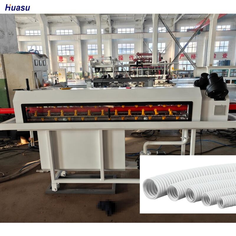 Jalur Ekstrusi Pipa Bergelombang Dinding Tunggal Desain Sekrup Tunggal Dengan Komponen Listrik Schneider Siemens Kedalaman Nitridasi Laras 0,4 Hingga 0,7 Mm