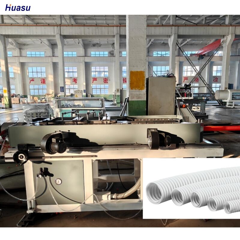 PVC PE PP Single Wall Corrugated Pipe Extrusion Line yang menampilkan teknologi komponen listrik Schneider Siemens untuk pembuatan pipa