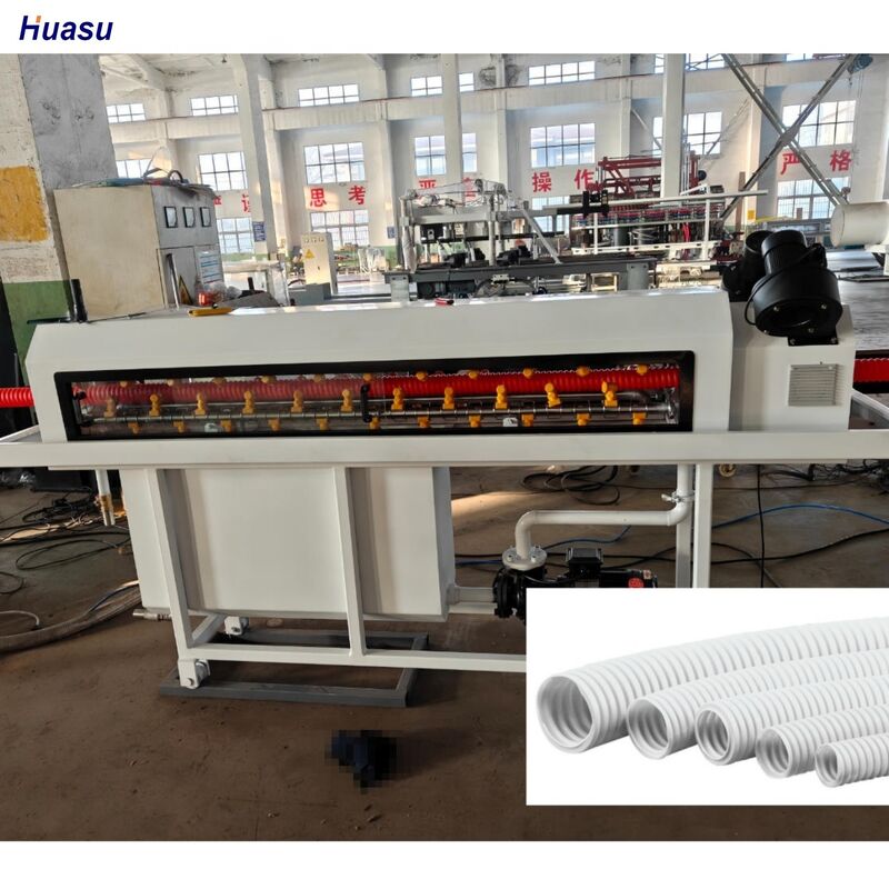 PVC PE PP Single Wall Corrugated Pipe Extrusion Line yang menampilkan teknologi komponen listrik Schneider Siemens untuk pembuatan pipa