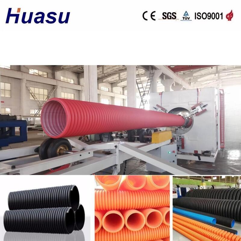 Aluminium Alloy Mold Double Wall Corrugated Pipe Extrusion Line dengan kontrol PLC untuk Diameter Pipe 32mm-1600mm
