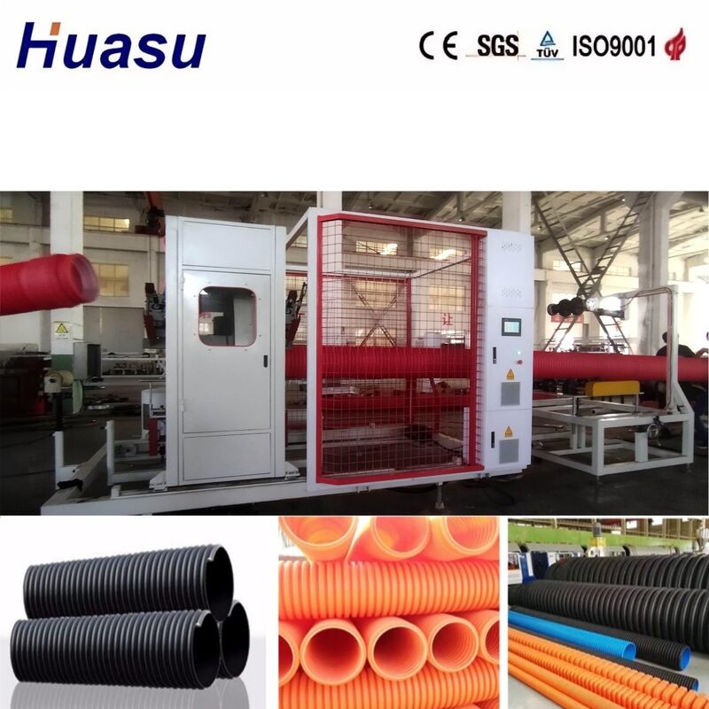 Aluminium Alloy Mold Double Wall Corrugated Pipe Extrusion Line dengan kontrol PLC untuk Diameter Pipe 32mm-1600mm