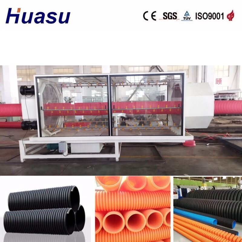 PLC dikendalikan Double Wall Corrugated Pipe Extrusion Line untuk 32mm-1600mm Pipe dengan 100-3000kg/h Kapasitas