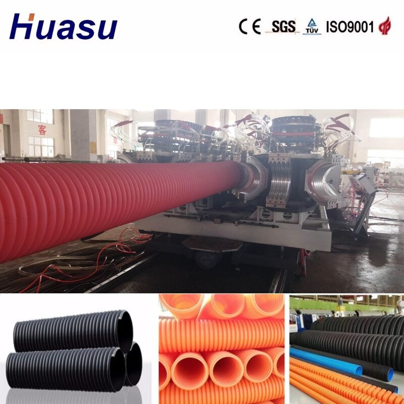PLC dikendalikan Double Wall Corrugated Pipe Extrusion Line untuk 32mm-1600mm Pipe dengan 100-3000kg/h Kapasitas