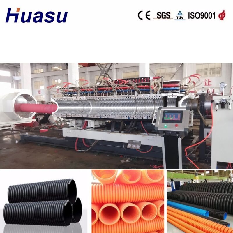 Garis Ekstrusi Pipa Goresan Double Wall dengan Diameter Dalam 32mm-1600mm, Kontrol Siemens PLC, dan Produktivitas Tinggi