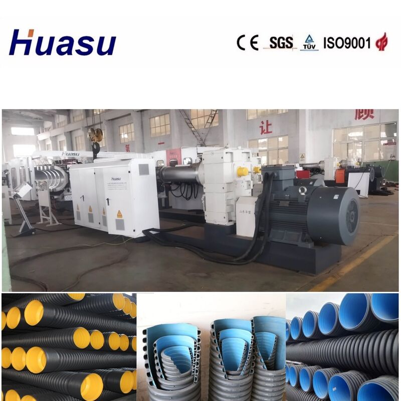 32-1600mm Pipe Diameter Range 60-2000kg/h Kapasitas Double Wall Corrugated Pipe Extrusion Line dengan Motor Bermerek SIEMENS