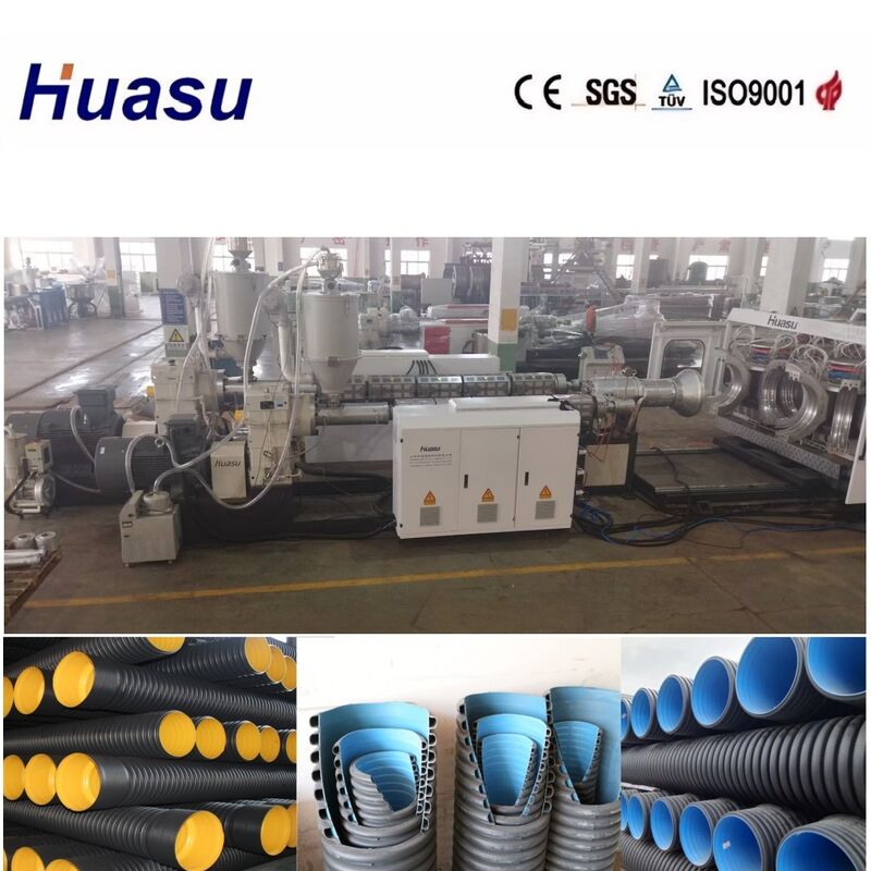600mm 800mm 1200mm PE PVC Double Wall Corrugated Pipe Extrusion Line dengan Kapasitas 60-2000kg/jam Tangki Pendingin Air dan Motor Siemens