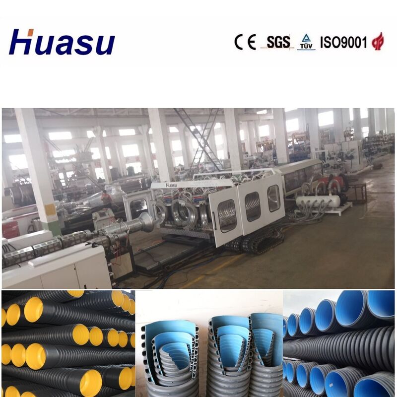 600mm 800mm 1200mm PE PVC Double Wall Corrugated Pipe Extrusion Line dengan Kapasitas 60-2000kg/jam Tangki Pendingin Air dan Motor Siemens