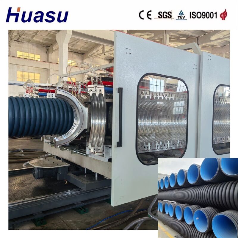 Garis Ekstrusi Pipa Bergelombang Dinding Ganda Produktivitas Tinggi untuk HDPE/PE/PP/PVC/MPP dengan Diameter Pipa 32-1600mm