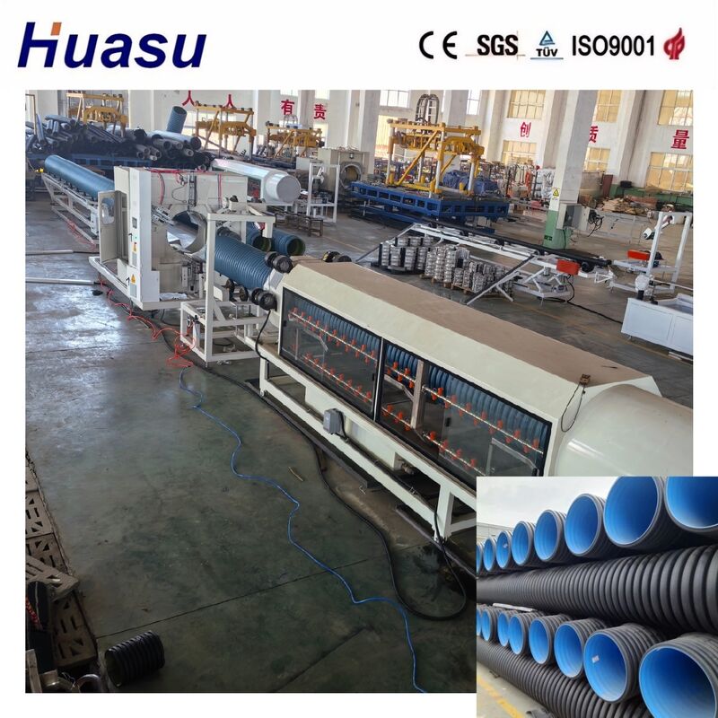 Garis Ekstrusi Pipa Bergelombang Dinding Ganda Produktivitas Tinggi untuk HDPE/PE/PP/PVC/MPP dengan Diameter Pipa 32-1600mm