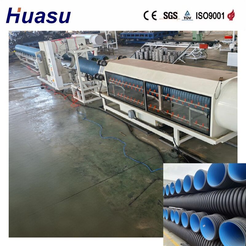 Garis Ekstrusi Pipa Bergelombang Dinding Ganda Produktivitas Tinggi untuk HDPE/PE/PP/PVC/MPP dengan Diameter Pipa 32-1600mm