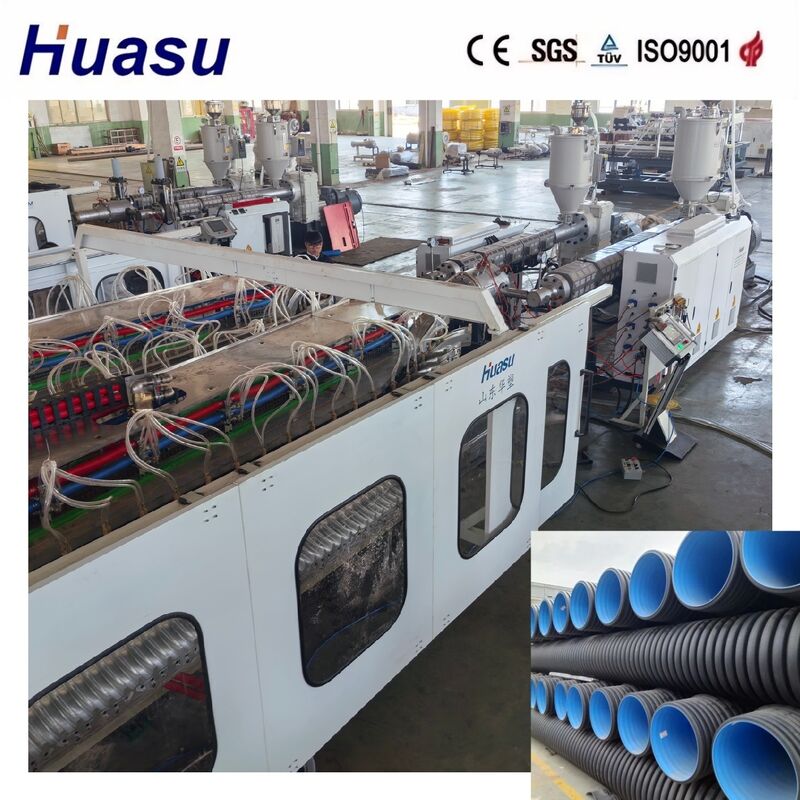 Garis Ekstrusi Pipa Bergelombang Dinding Ganda Produktivitas Tinggi untuk HDPE/PE/PP/PVC/MPP dengan Diameter Pipa 32-1600mm