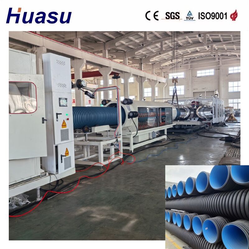 Garis Ekstrusi Pipa Bergelombang Dinding Ganda Produktivitas Tinggi untuk HDPE/PE/PP/PVC/MPP dengan Diameter Pipa 32-1600mm
