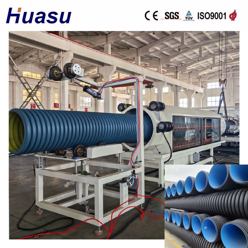 Garis Ekstrusi Pipa Bergelombang Dinding Ganda Produktivitas Tinggi untuk HDPE/PE/PP/PVC/MPP dengan Diameter Pipa 32-1600mm