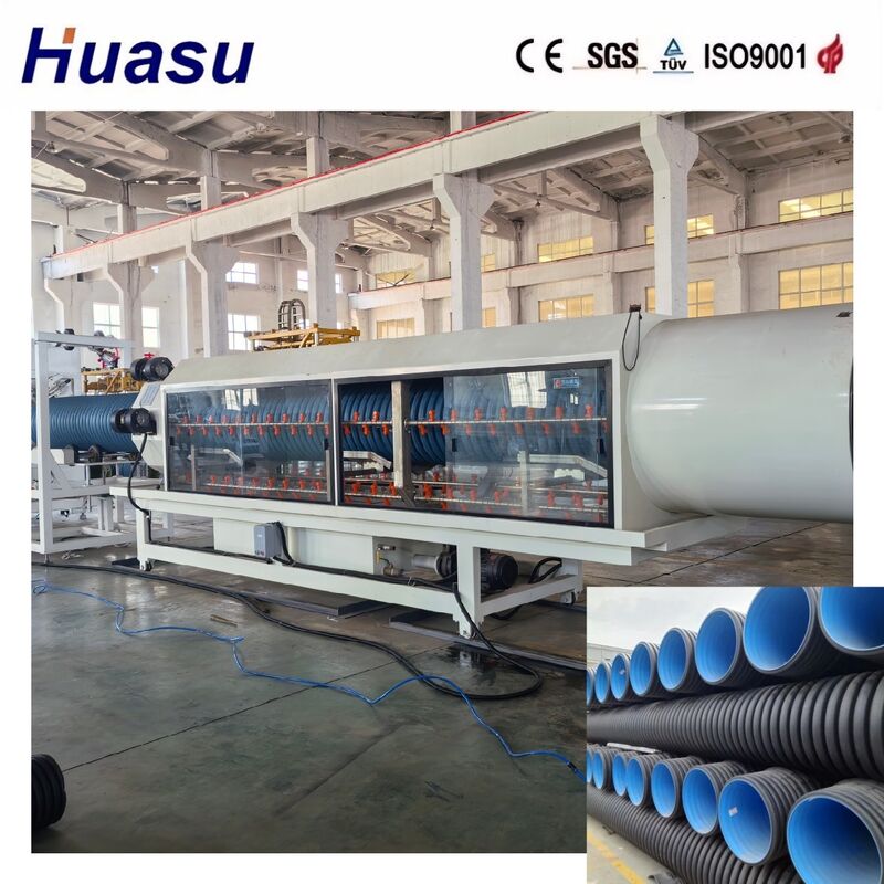 Garis Ekstrusi Pipa Bergelombang Dinding Ganda Produktivitas Tinggi untuk HDPE/PE/PP/PVC/MPP dengan Diameter Pipa 32-1600mm