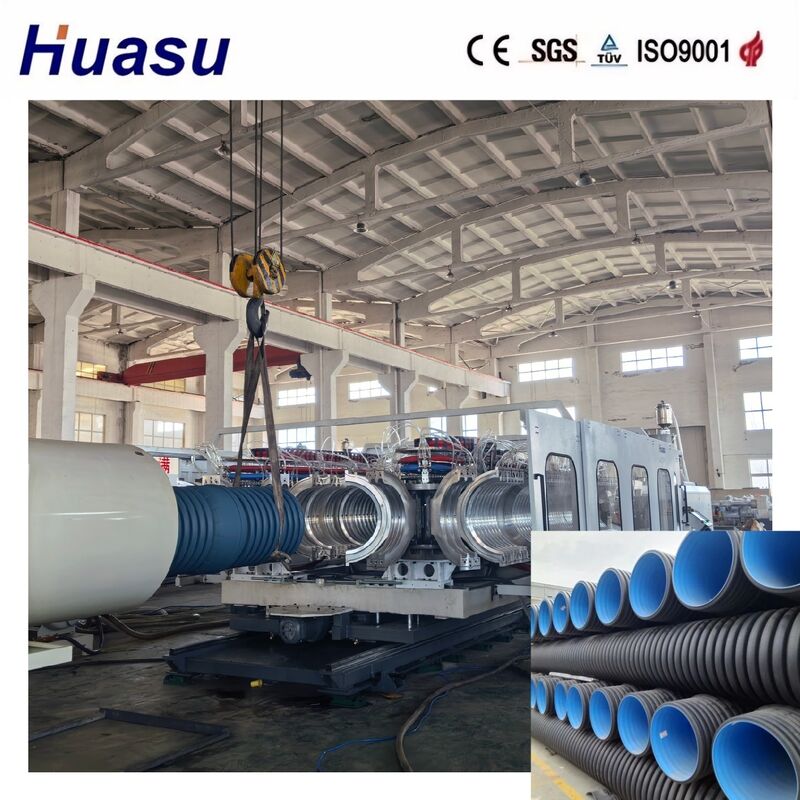 Garis Ekstrusi Pipa Bergelombang Dinding Ganda Produktivitas Tinggi untuk HDPE/PE/PP/PVC/MPP dengan Diameter Pipa 32-1600mm